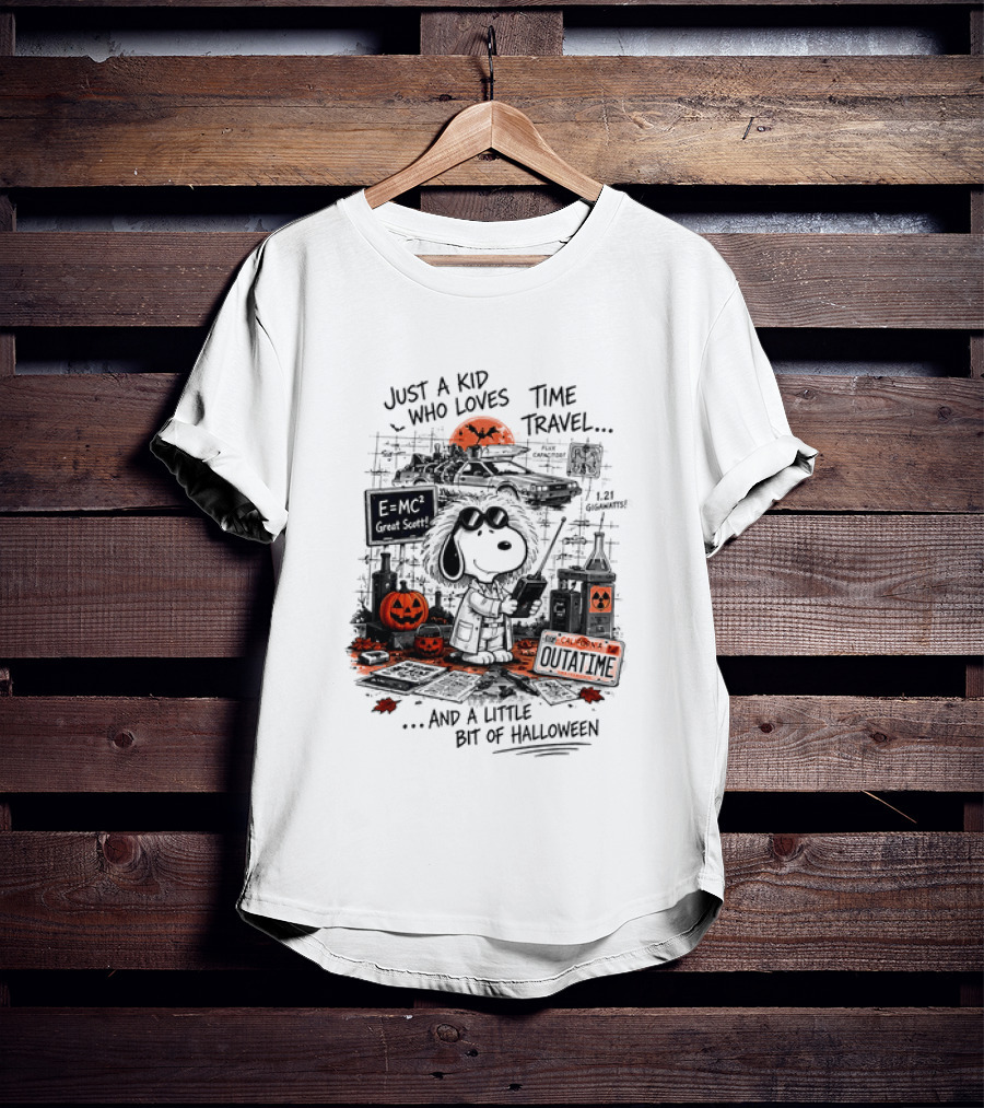 Snoopy Just A Kid Who Loves Time Travel Halloween Pumpkin Scene T-Shirt