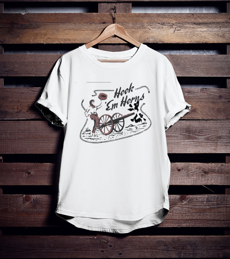 Hook 'Em Horns Texas Longhorns Cowboy And Cannon T-Shirt