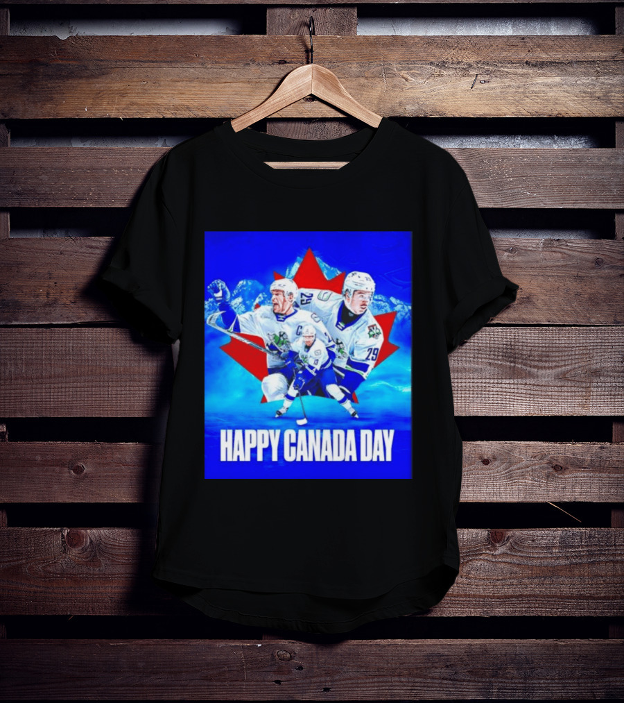 Abbotsford Canucks Happy Canada Day Celebration Collage With Hockey Players And Maple Leaf T-Shirt