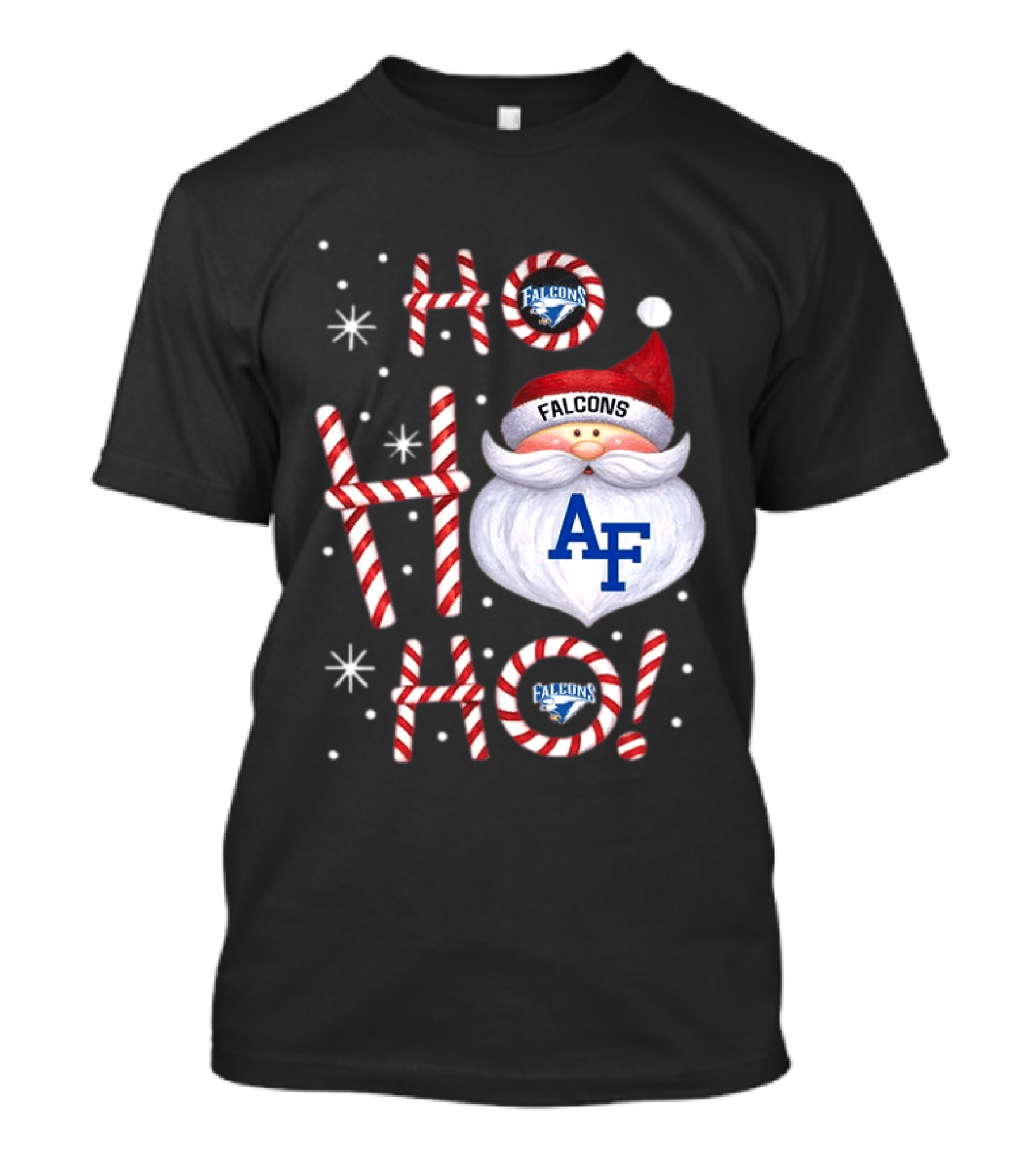 Air Force Falcons Christmas Santa Ho Ho Ho Peppermint Letters T-Shirt