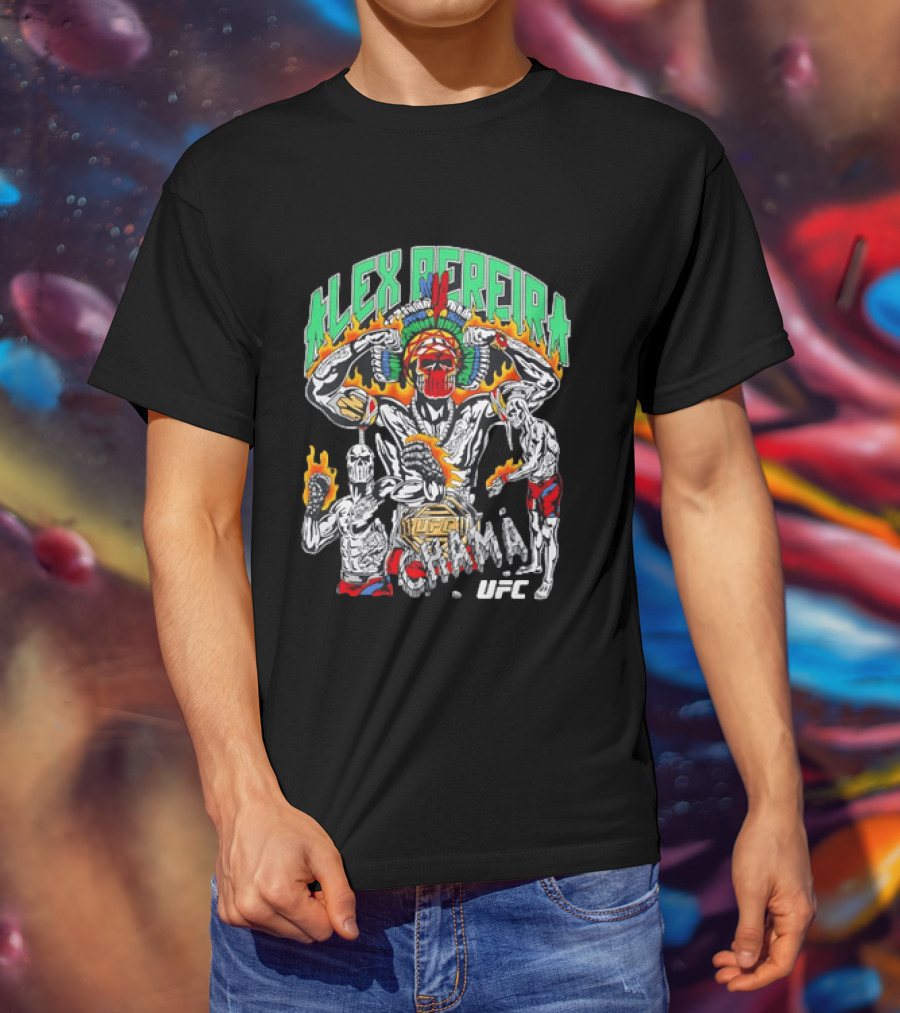 Alex Pereira Chama UFC Fighter Art With Flames And Traditional Headdress T-Shirt