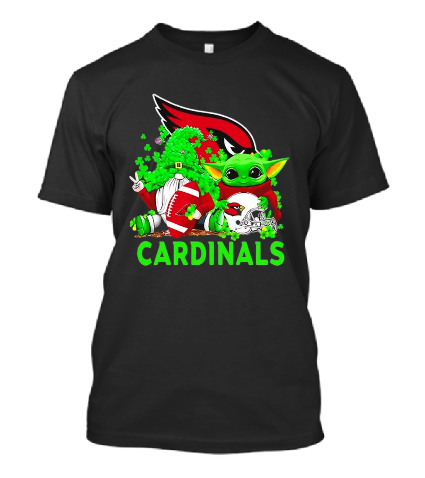 Arizona Cardinals Baby Yoda Gnome St Patrick's Day T-Shirt