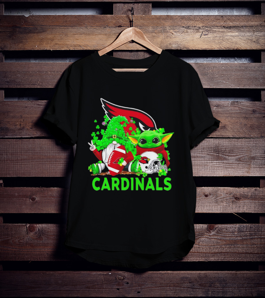 Arizona Cardinals Baby Yoda Gnome St Patrick's Day T-Shirt