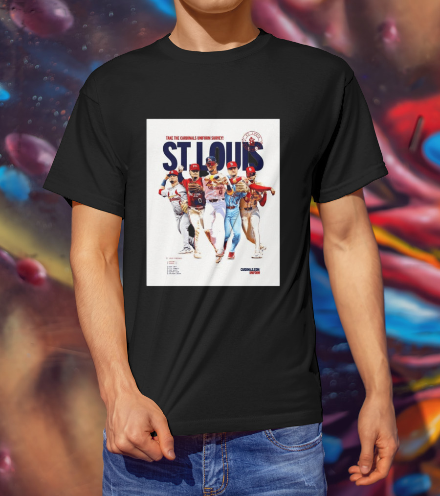 Take The Cardinals Uniform Survey St Louis Historic Baseball Players T-Shirt