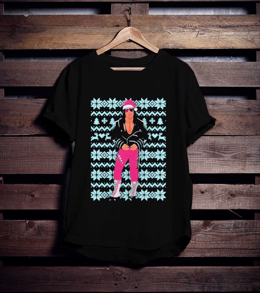 Bret Hart Ugly Christmas Jumper Retro Festive Pink Santa Outfit T-Shirt