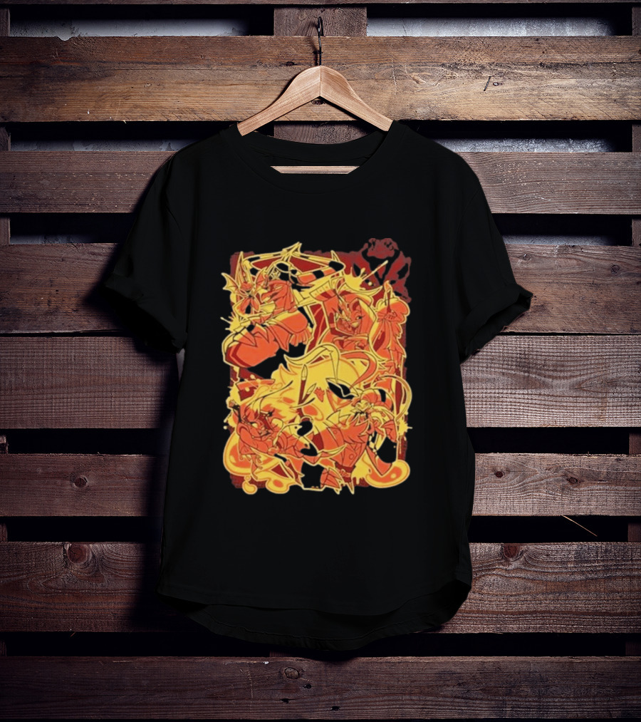 Helluva Boss Satan Characters In Fiery Yellow And Red T-Shirt