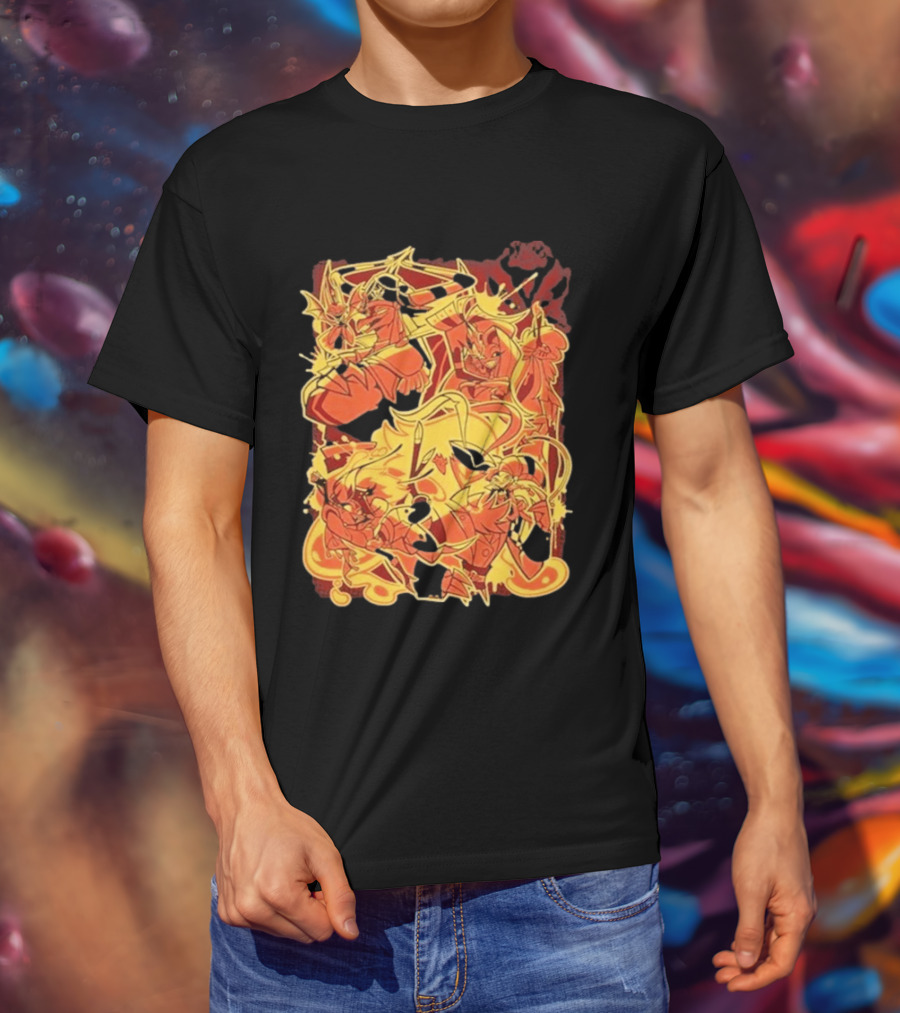 Helluva Boss Satan Characters In Fiery Yellow And Red T-Shirt