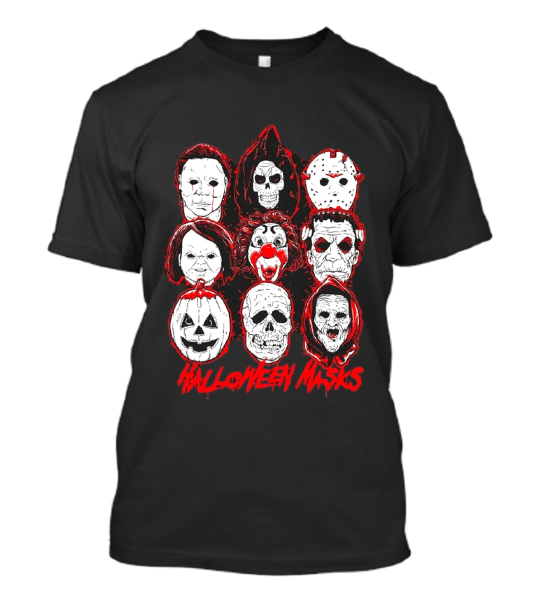 Horror Movie Characters Halloween Masks Skeleton Clown Jack O' Lantern T-Shirt