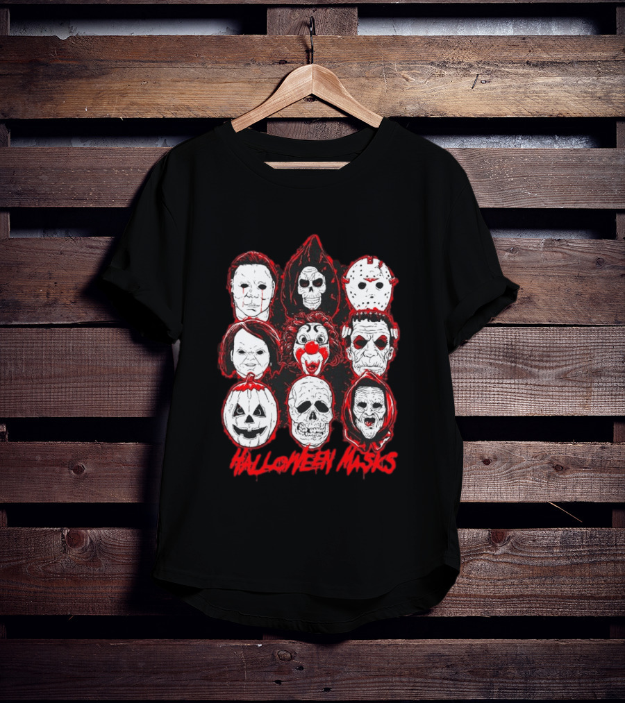 Horror Movie Characters Halloween Masks Skeleton Clown Jack O' Lantern T-Shirt