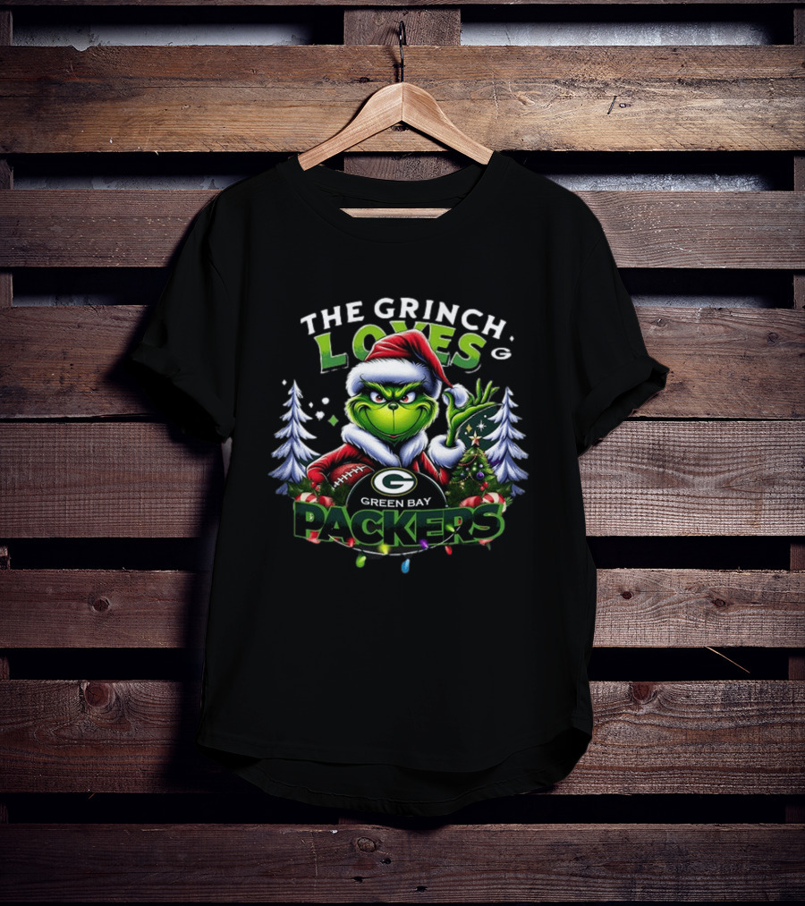 The Grinch Loves Green Bay Packers Christmas Tree Football T-Shirt