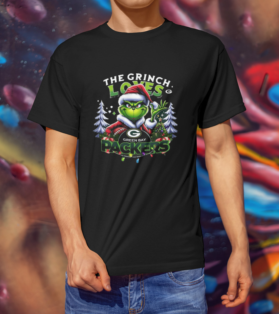 The Grinch Loves Green Bay Packers Christmas Tree Football T-Shirt