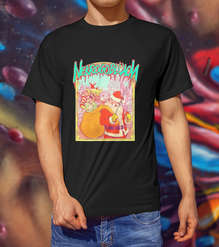 Santa Claus Nekrogoblikon Christmas Goblin Scene T-Shirt