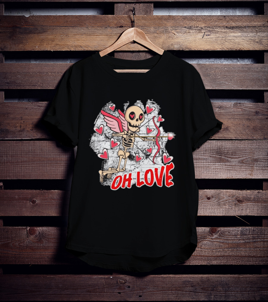 Skeleton Cupid Oh Love Hearts Valentine T-Shirt