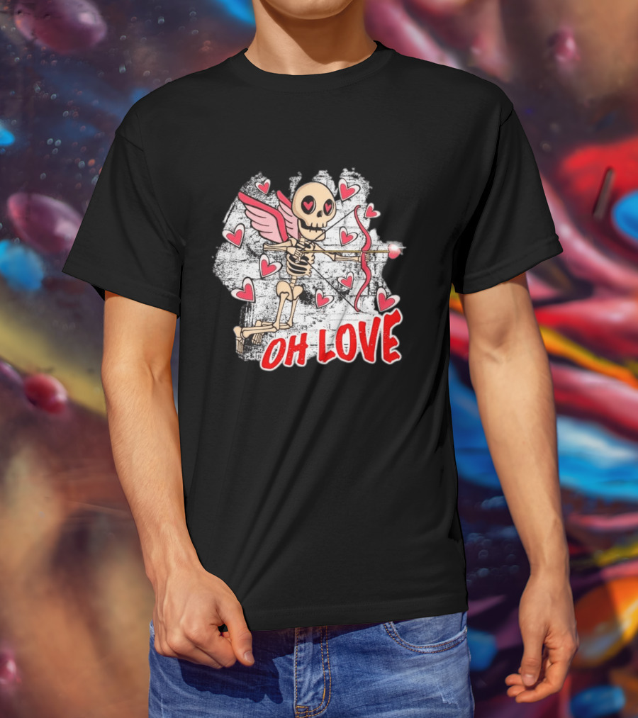 Skeleton Cupid Oh Love Hearts Valentine T-Shirt