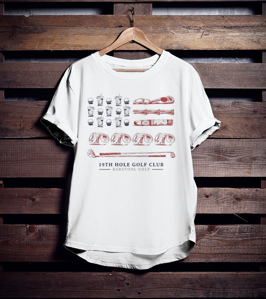 19th Hole Golf Club American Flag Bartool Golf T-Shirt