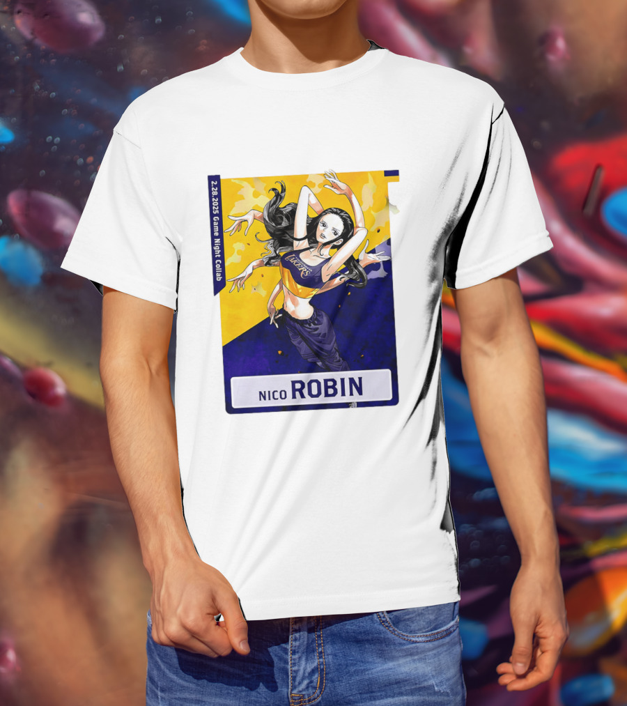 2025 Game Night Collab One Piece X Los Angeles Lakers Nico Robin T-Shirt
