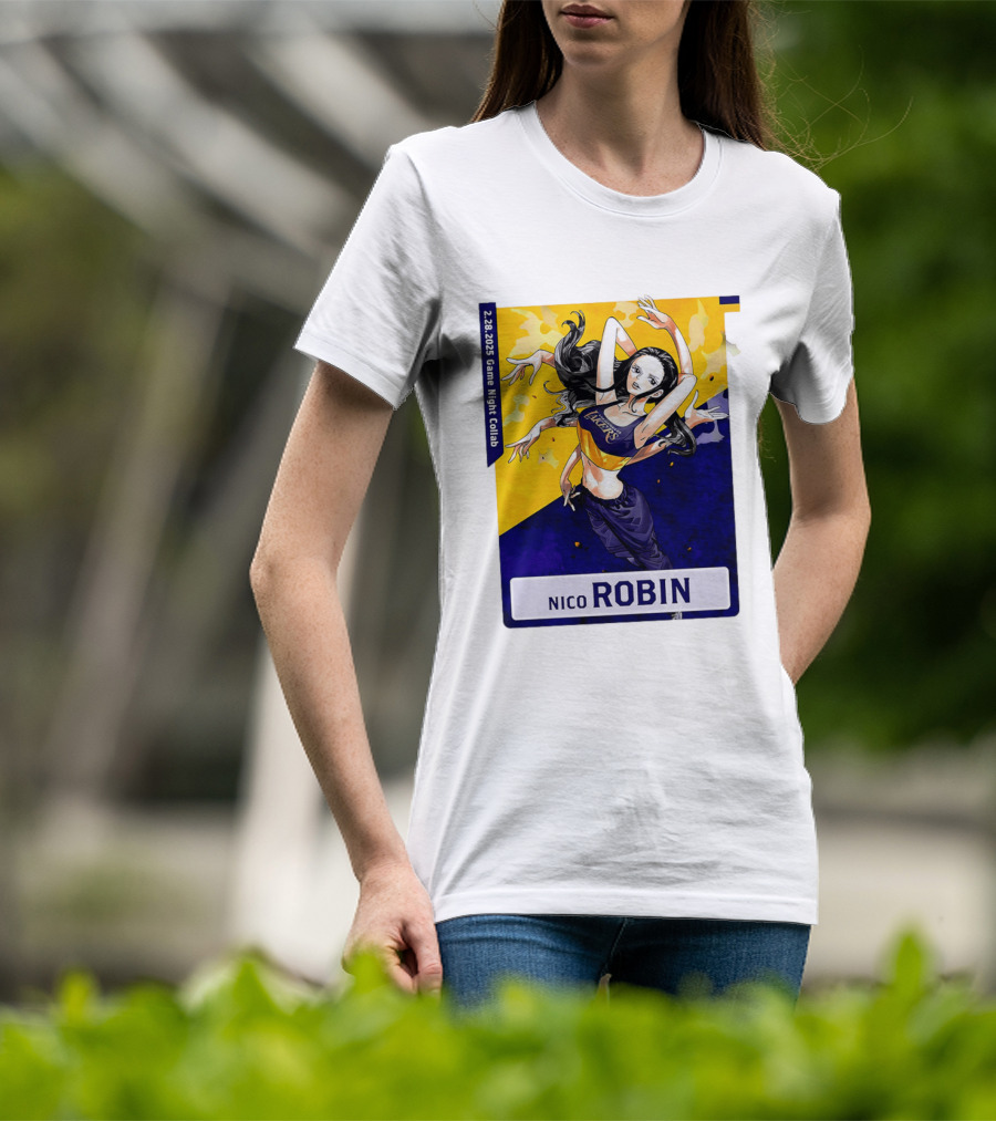 2025 Game Night Collab One Piece X Los Angeles Lakers Nico Robin T-Shirt