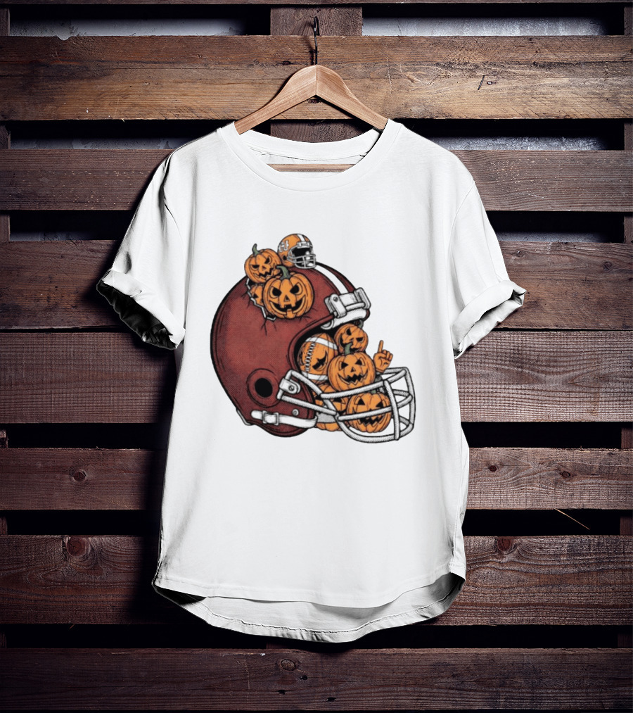 Cleveland Browns Halloween Pumpkin Football Helmet T-Shirt