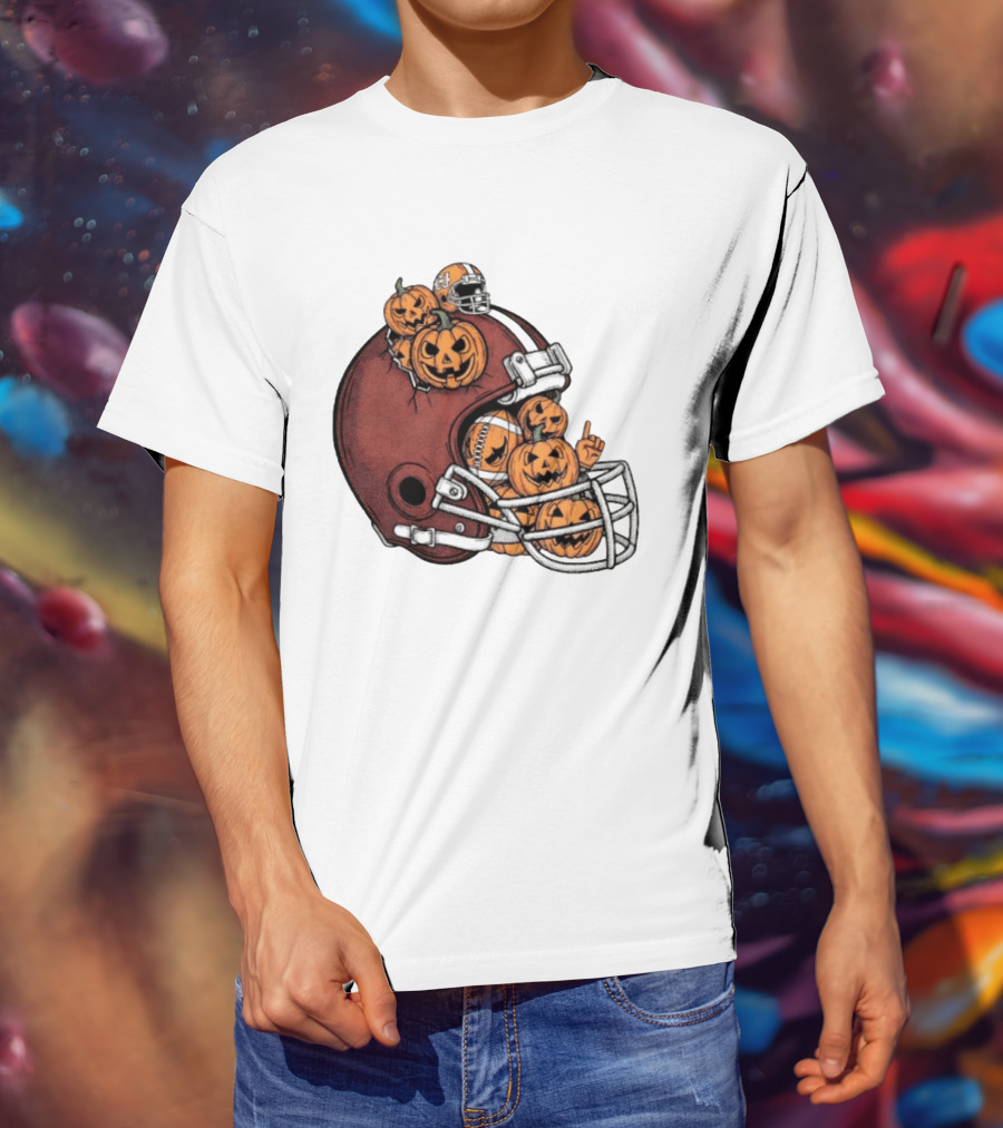 Cleveland Browns Halloween Pumpkin Football Helmet T-Shirt