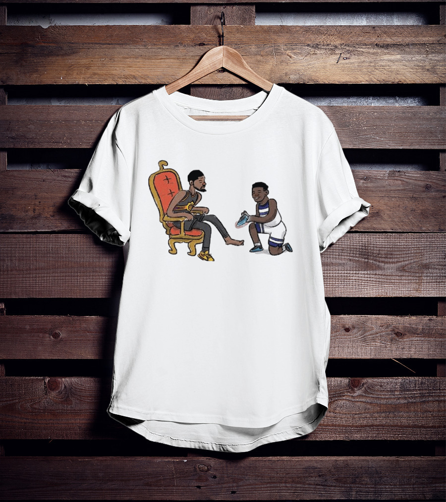 Anthony Edwards Kevin Durant Cartoon Shoe Fitting Basketball Scene T-Shirt