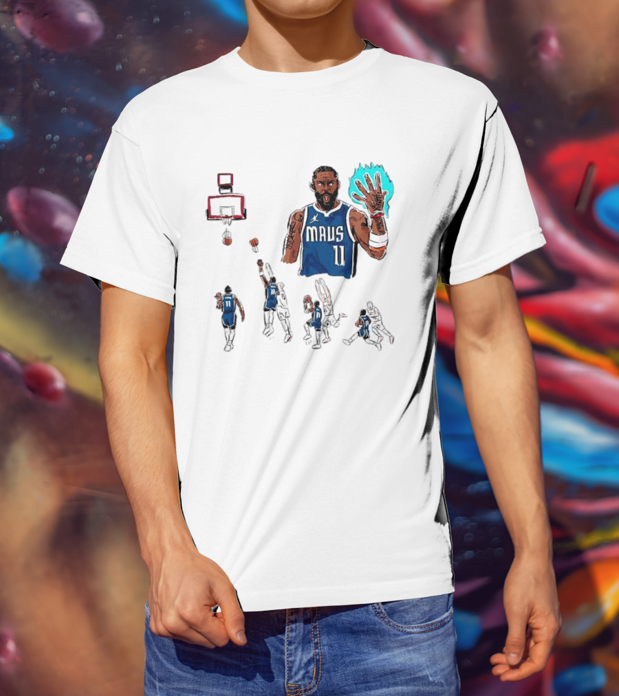 Dallas Mavericks Kyrie Irving Left Hand Hook Shot Game Winner Basketball Play Sequence T-Shirt