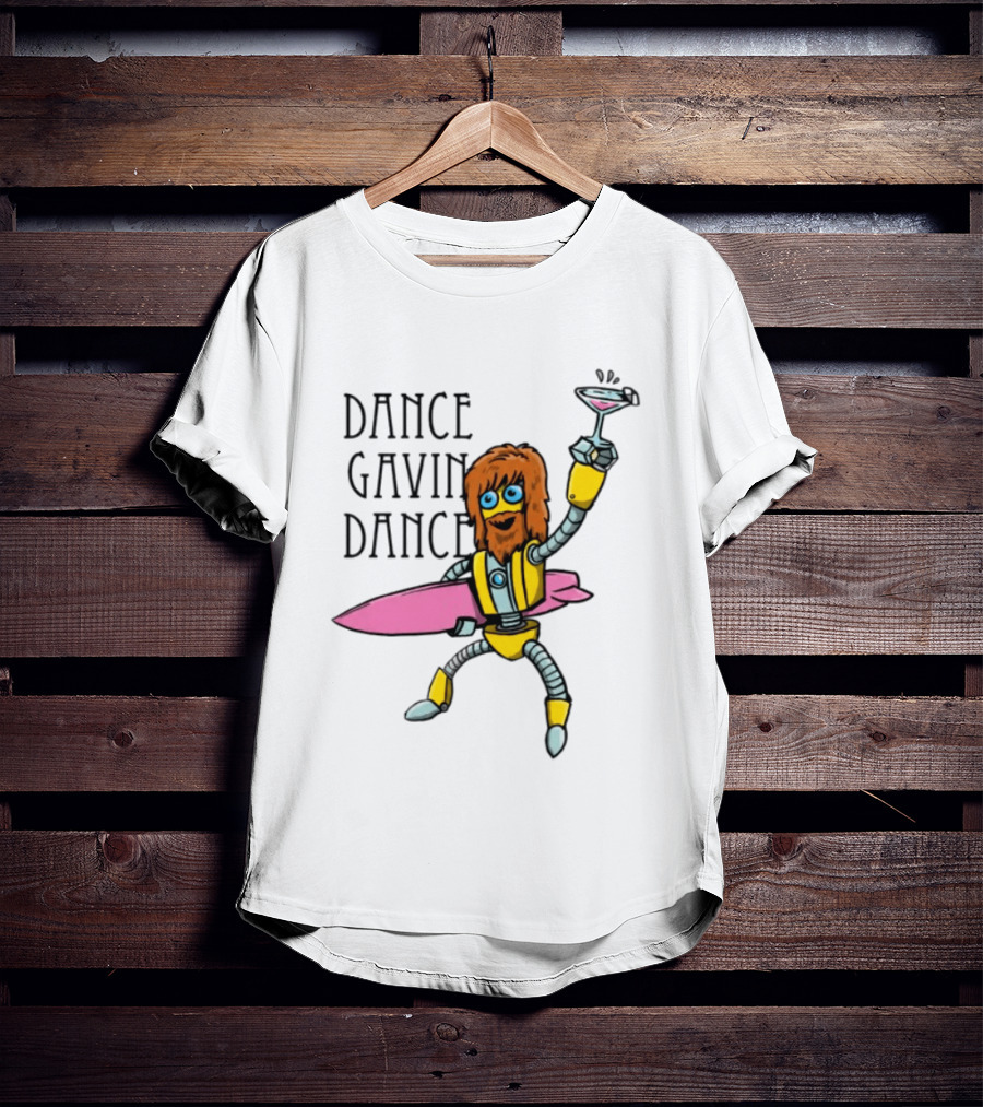 Dance Gavin Dance Surfing Robot With Pink Surfboard And Cocktail T-Shirt