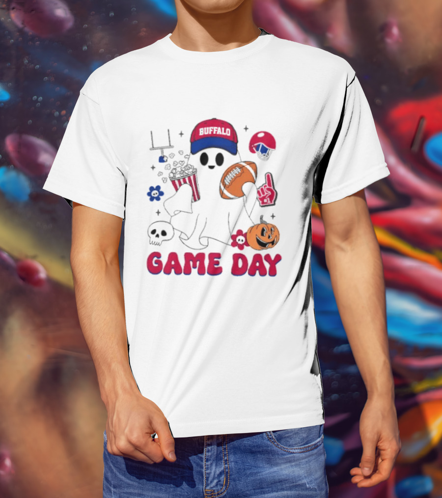 Buffalo Game Day Ghost Halloween Football Fun T-Shirt