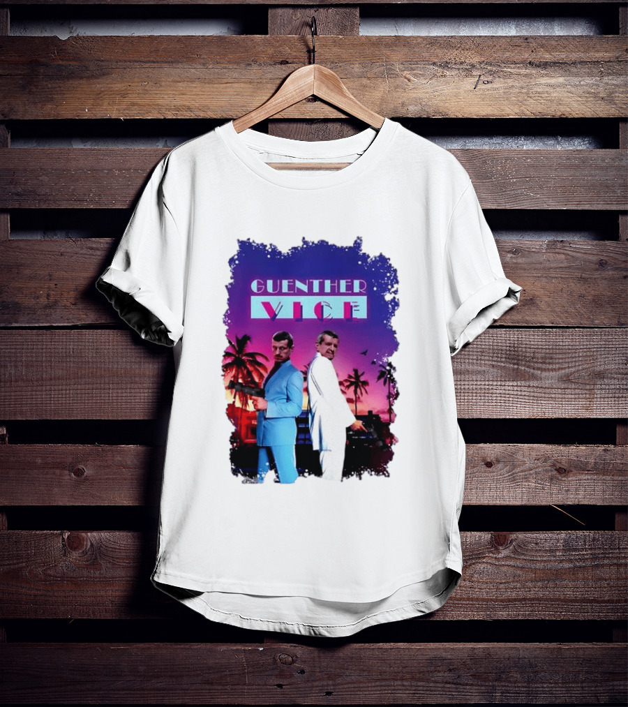 Guenther Vice 80s Retro Miami Style Palm Trees Sunset T-Shirt