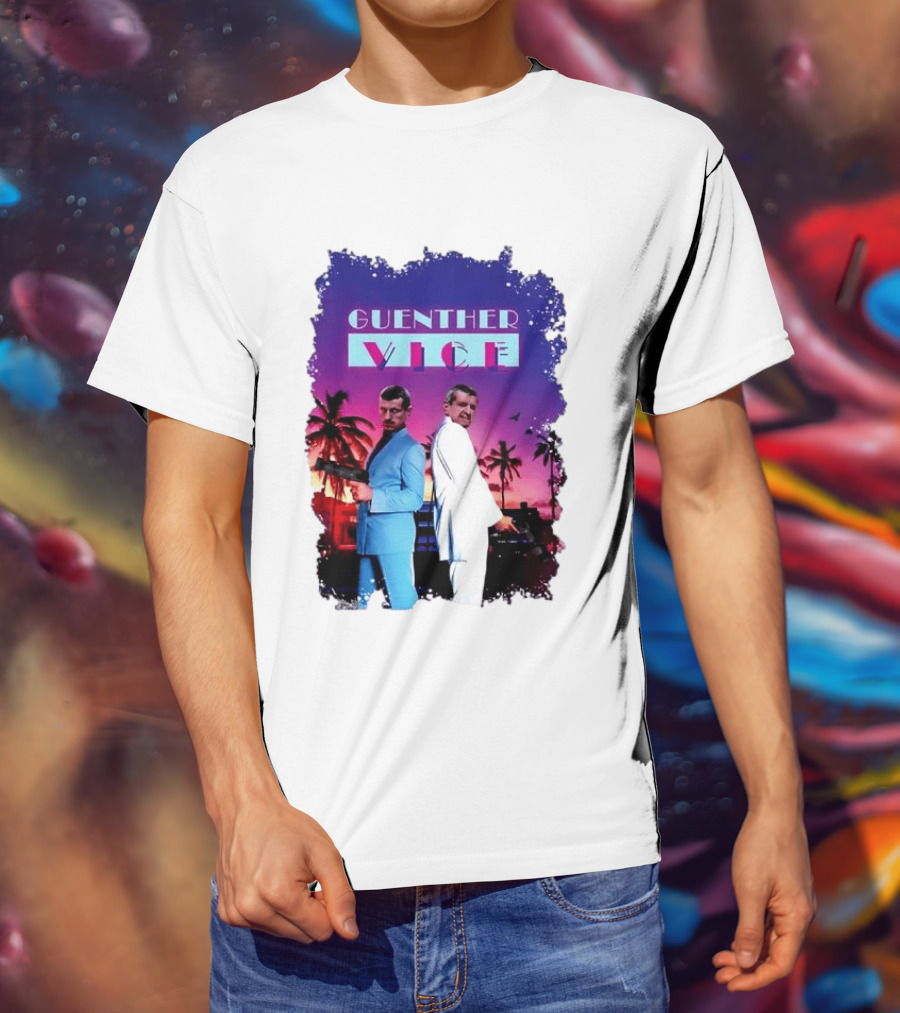Guenther Vice 80s Retro Miami Style Palm Trees Sunset T-Shirt