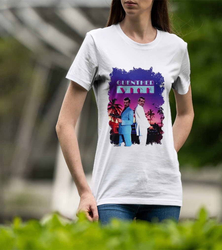 Guenther Vice 80s Retro Miami Style Palm Trees Sunset T-Shirt
