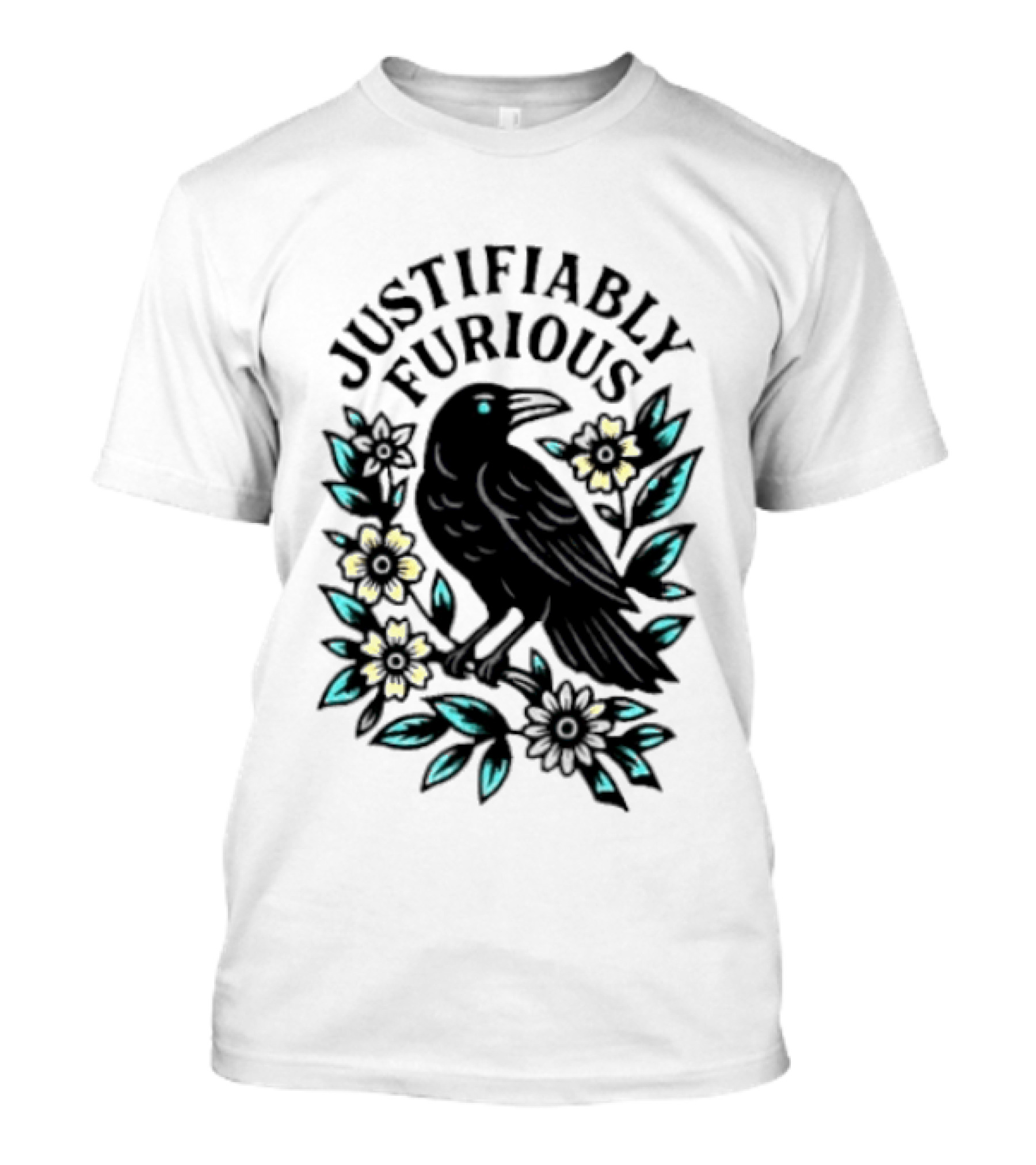 Justifiably Furious Bird With Floral Accents T-Shirt