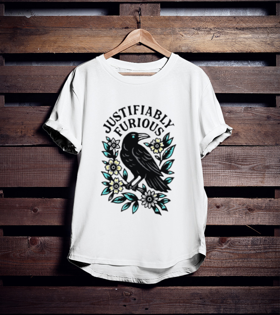 Justifiably Furious Bird With Floral Accents T-Shirt