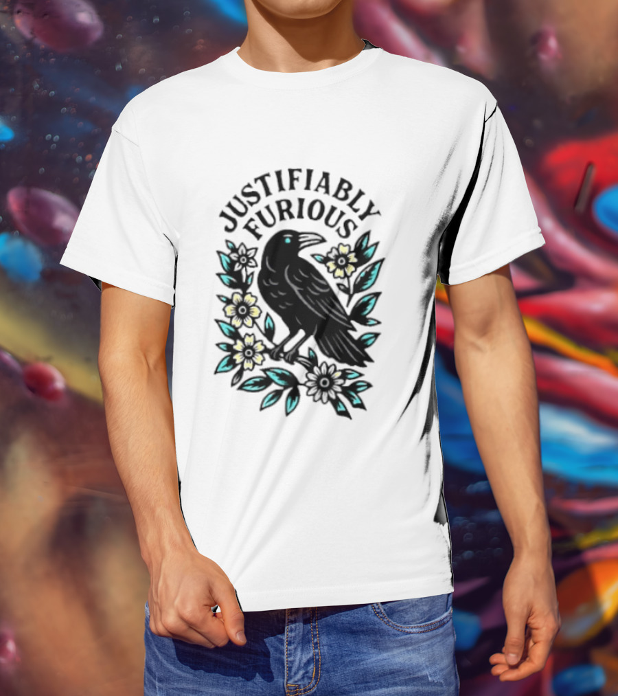 Justifiably Furious Bird With Floral Accents T-Shirt