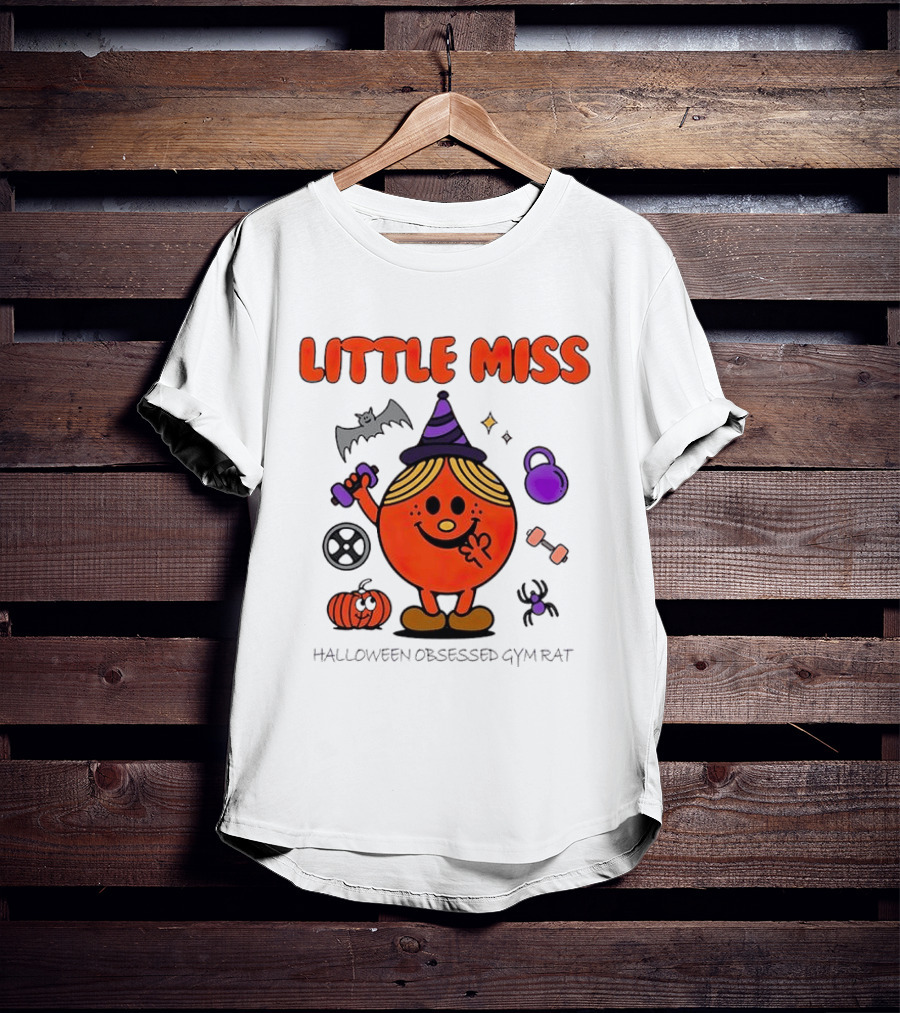 Little Miss Halloween Obsessed Gym Rat Witch With Pumpkins And Weights T-Shirt