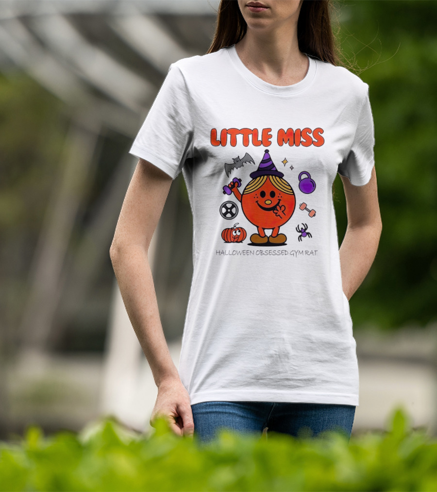 Little Miss Halloween Obsessed Gym Rat Witch With Pumpkins And Weights T-Shirt