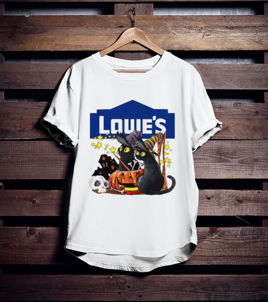 Louie's Witch Cats Halloween Pumpkins Skulls Stars T-Shirt