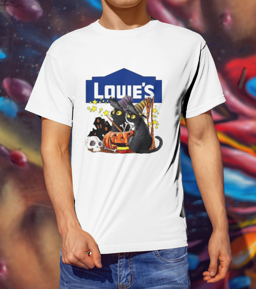 Louie's Witch Cats Halloween Pumpkins Skulls Stars T-Shirt