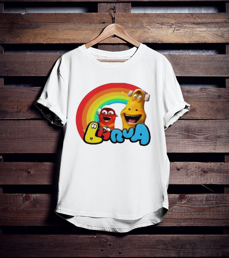 Larva Cartoon Characters With Rainbow T-Shirt