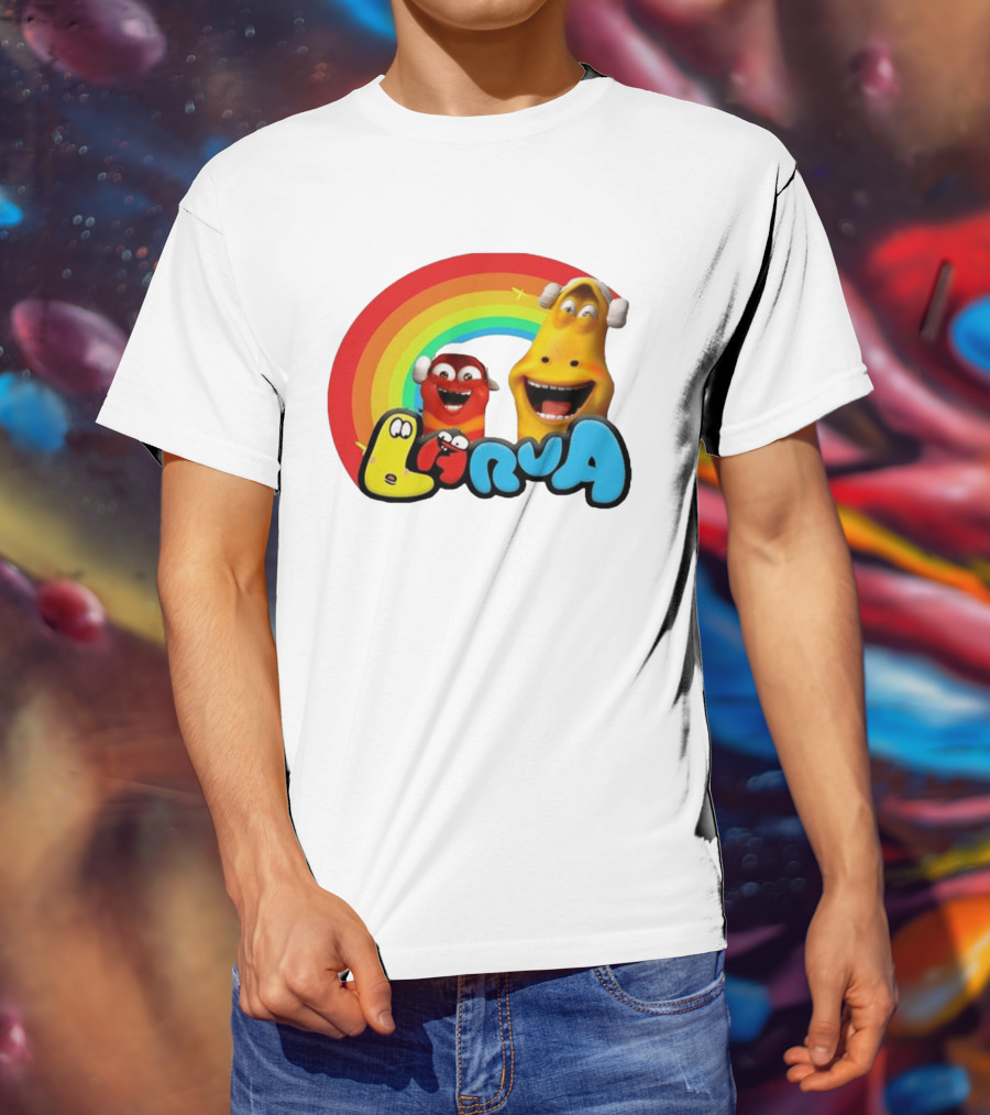 Larva Cartoon Characters With Rainbow T-Shirt