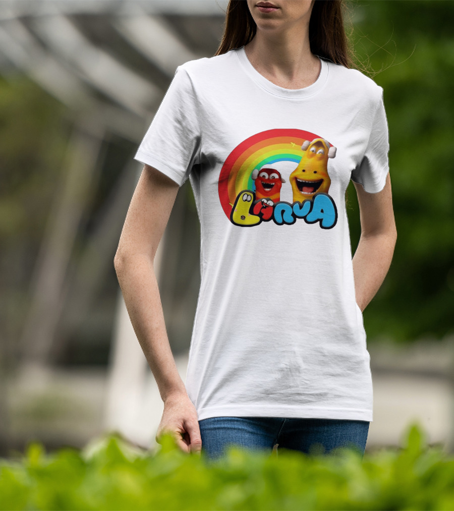 Larva Cartoon Characters With Rainbow T-Shirt