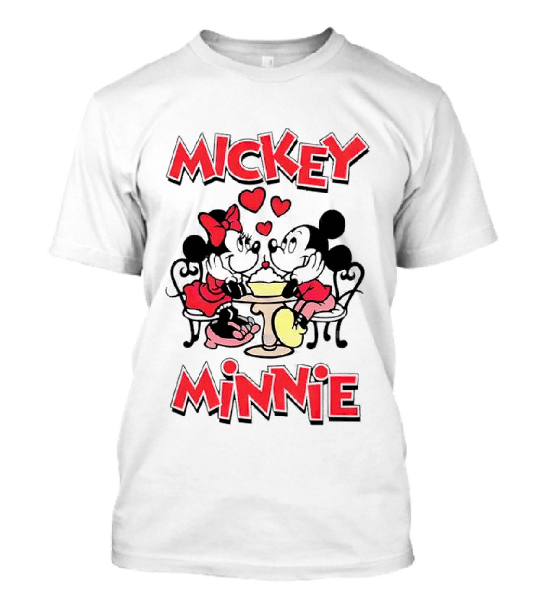 Mickey Minnie Romantic Valentine's Day Hearts And Cafe Scene T-Shirt