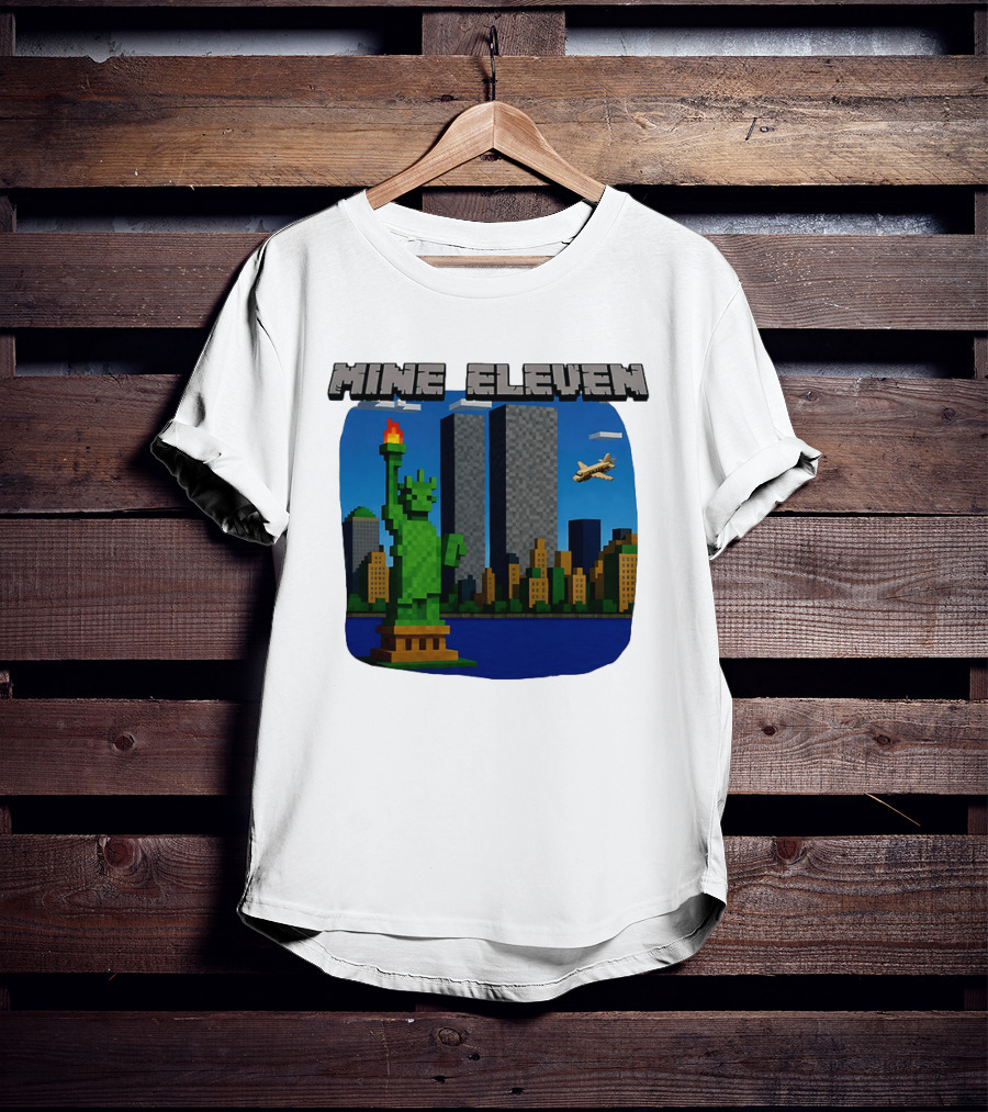 Mine Eleven Pixel City Statue Vector World Twin Towers Scene T-Shirt