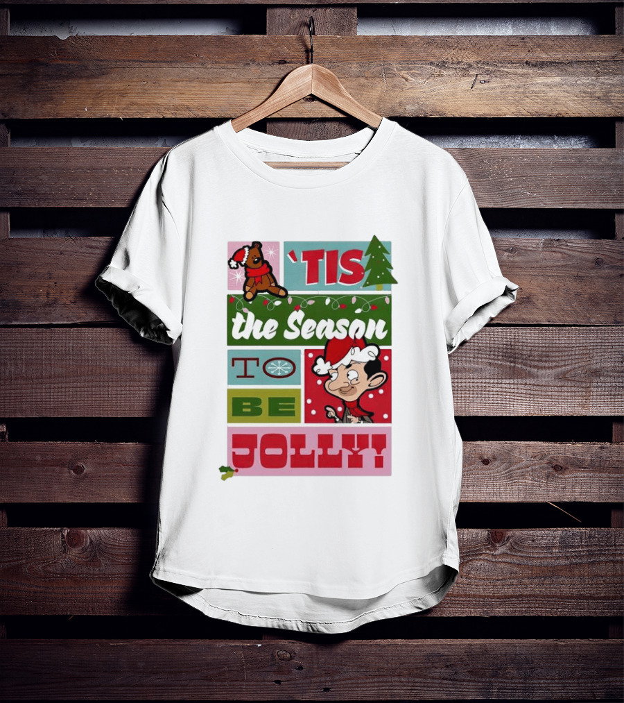 Mr Bean Tis The Season To Be Jolly Christmas Cartoon Santa Hat Fun T-Shirt