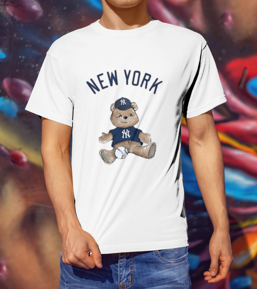 New York Yankees Teddy Bear With Baseball Cap And Baseball Youth T-Shirt