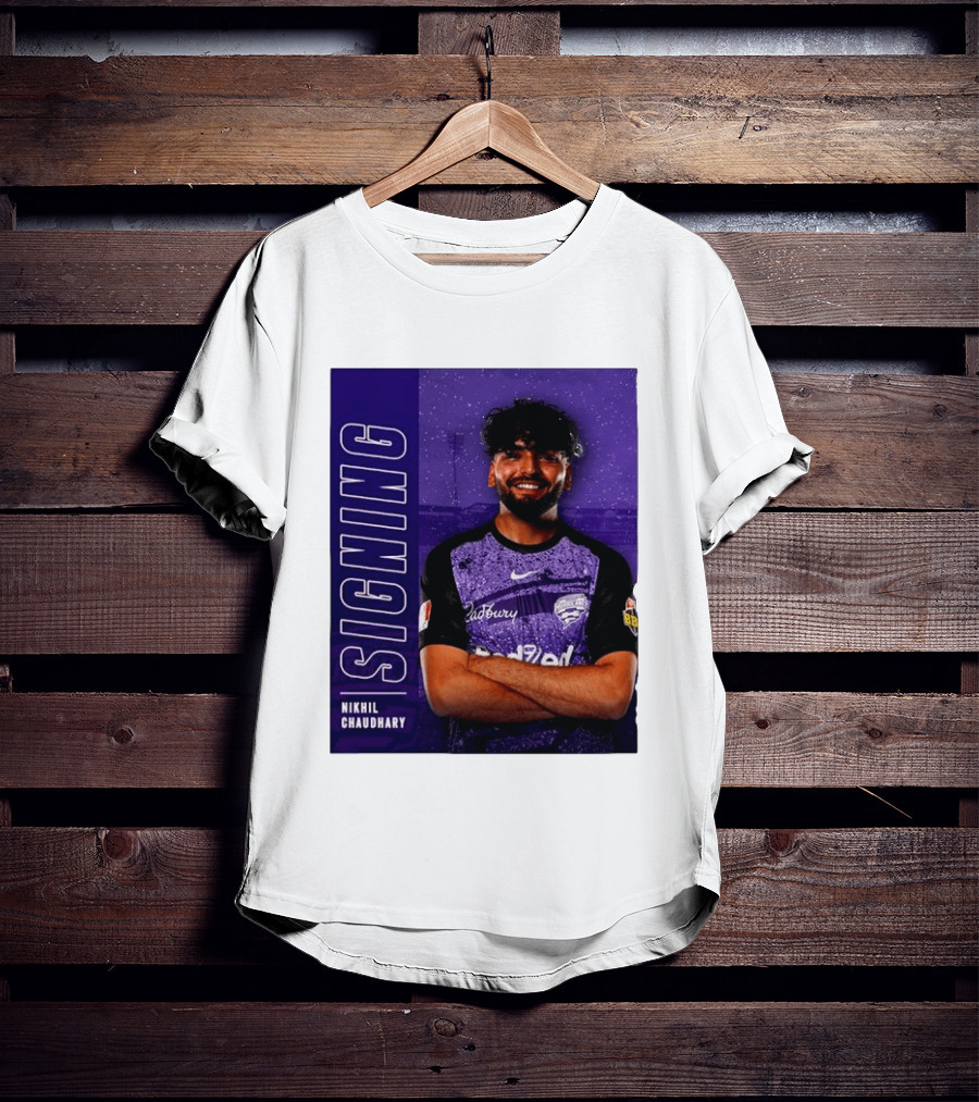 Nikhil Chaudhary Signing Hobart Hurricanes Cadbury BBL T-Shirt