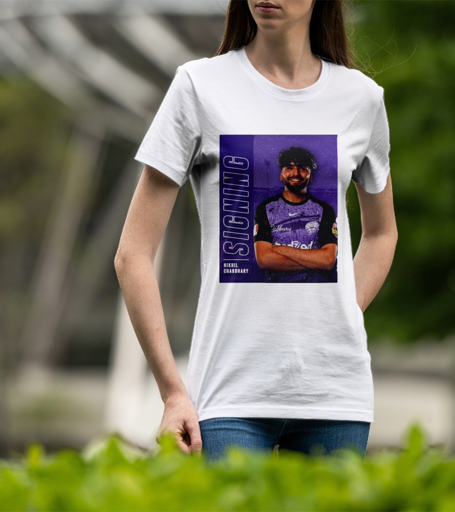 Nikhil Chaudhary Signing Hobart Hurricanes Cadbury BBL T-Shirt