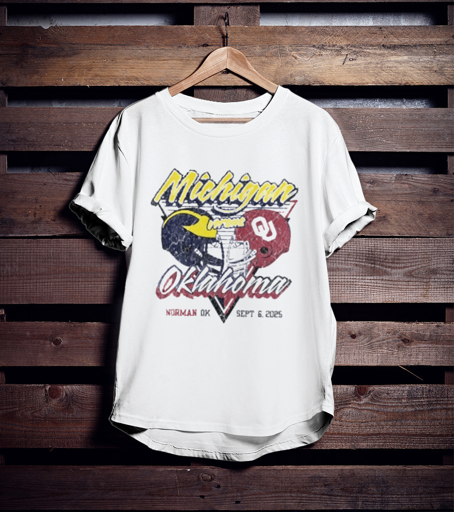 Oklahoma Sooners Vs Michigan Wolverines Football Helmet Norman OK September 6 2025 T-Shirt