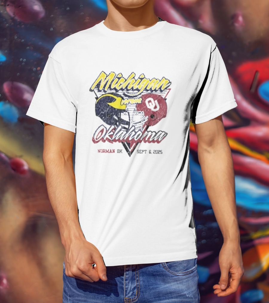 Oklahoma Sooners Vs Michigan Wolverines Football Helmet Norman OK September 6 2025 T-Shirt