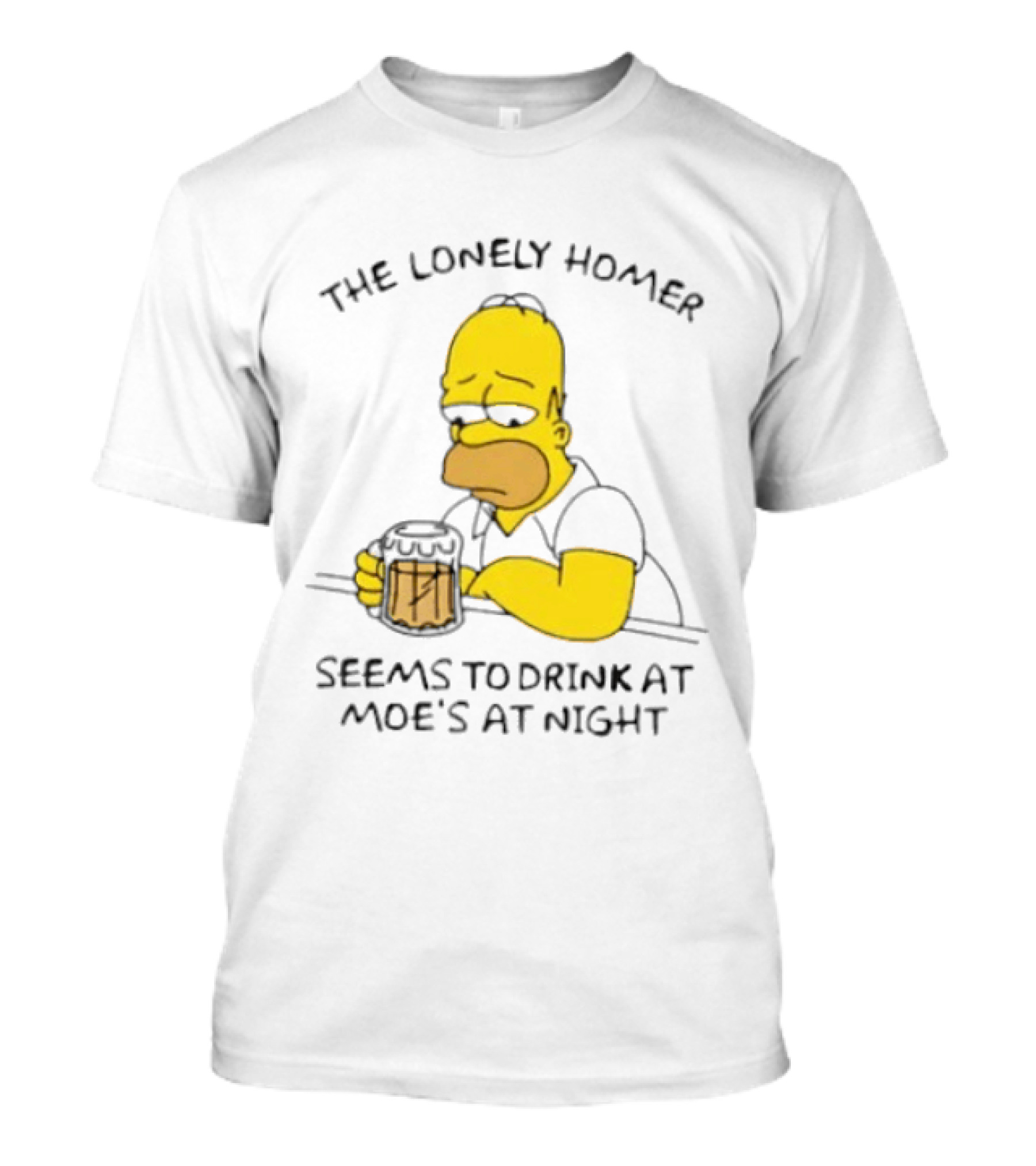 The Lonely Homer Drinking At Moe's Tavern Mood Nighttime Scene T-Shirt