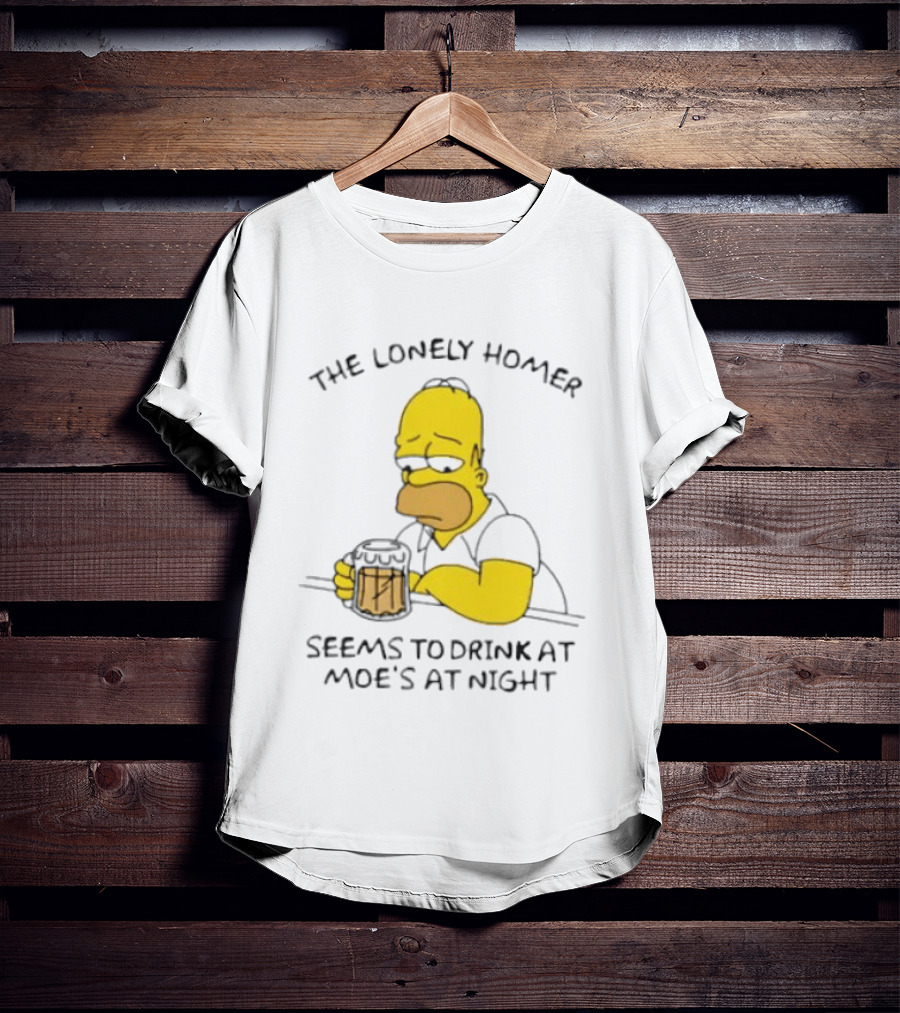 The Lonely Homer Drinking At Moe's Tavern Mood Nighttime Scene T-Shirt